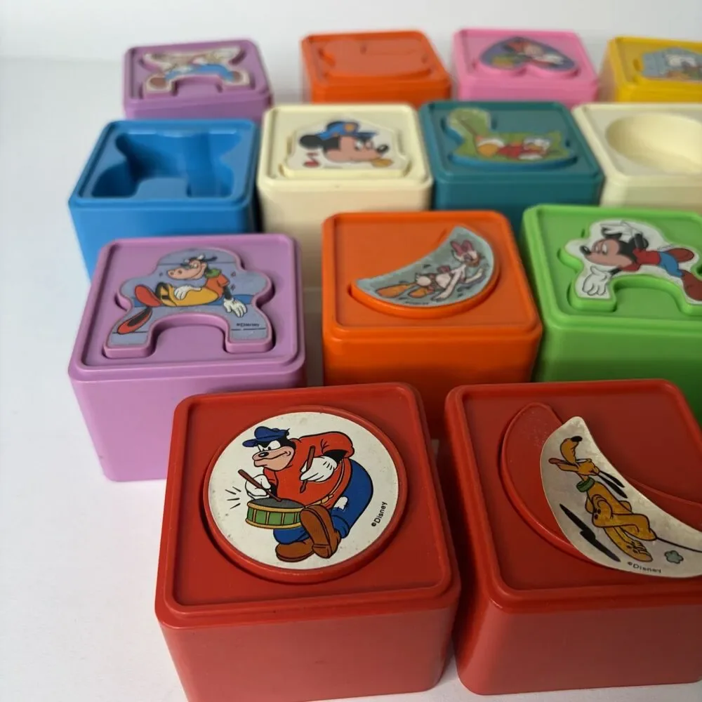 Vintage Playskool 1988 Blocks Color Shape Sorter Disney Mickey Mouse 30 piece